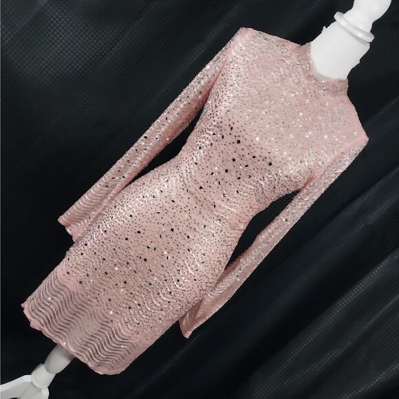 NWOT! WINDSOR! PEACHY PINK ULTRA STRETCH JEWELED, SHIMMERING DRESS! SZ L - Picture 11 of 11